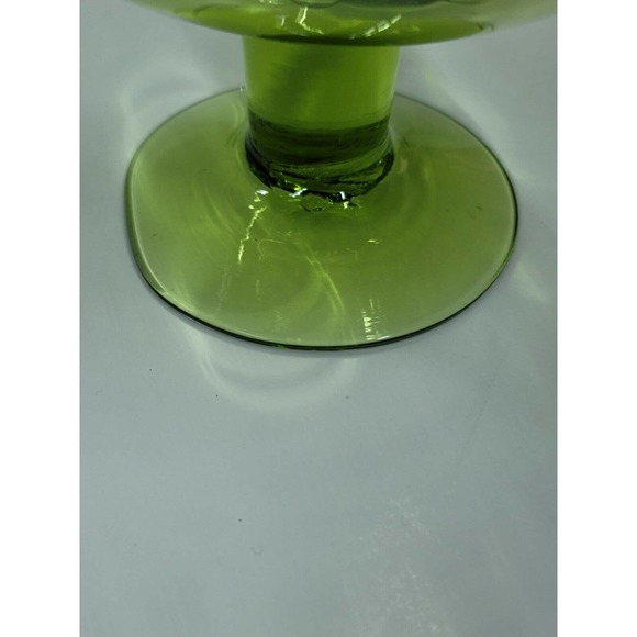 Vintage Bischoff Glass Hand Blown Green Compote Controlled Bubbles - Picture 10 of 11
